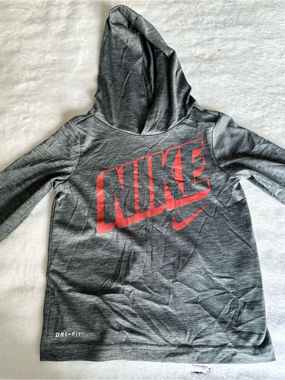Nike Kids Gray Hooded Sweatshirt with Red Logo